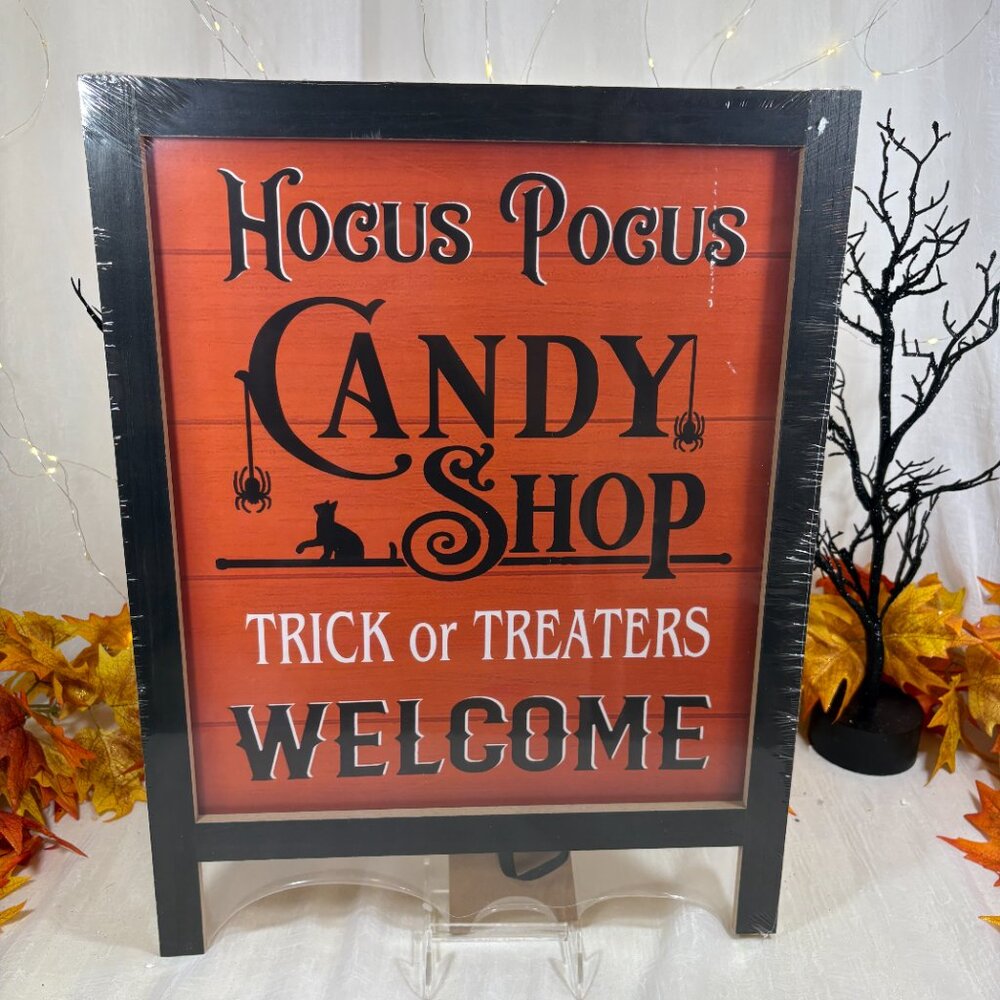 Halloween Hocus Pocus Candy Shop Trick Welcome Easel Board Sign New 20 x 15